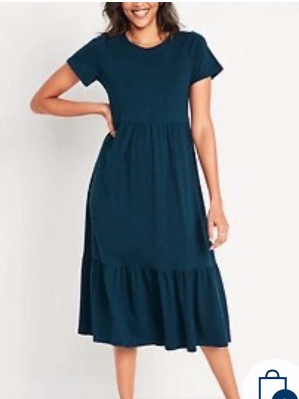 Old Navy women’s short sleeve navy blue crew neck tiered t-shirt dress, XL